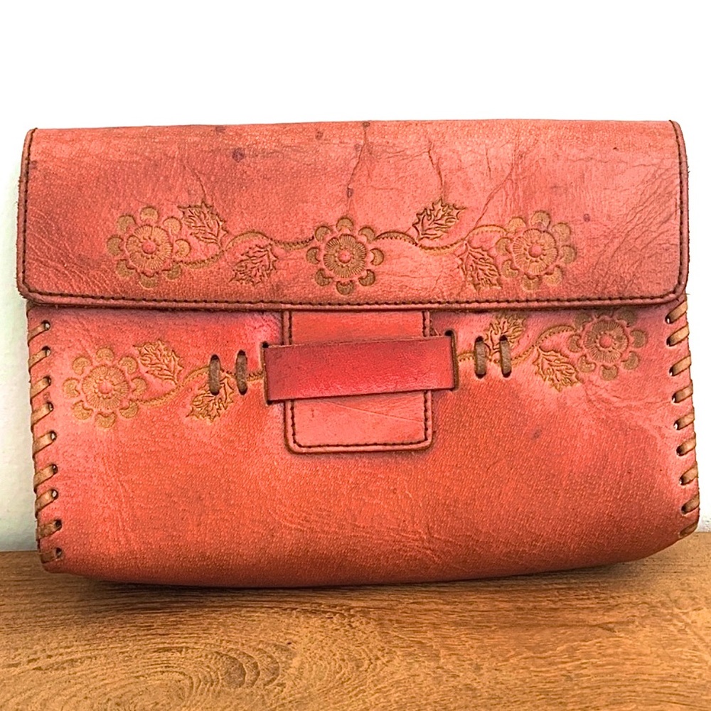 Vintage pink tooled leather wallet